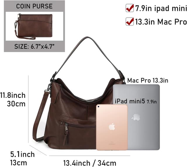 Detalle 2 de Gladdon Women’s Faux Leather Shoulder Bag Hobo Style Large Crossbody with Wristlet