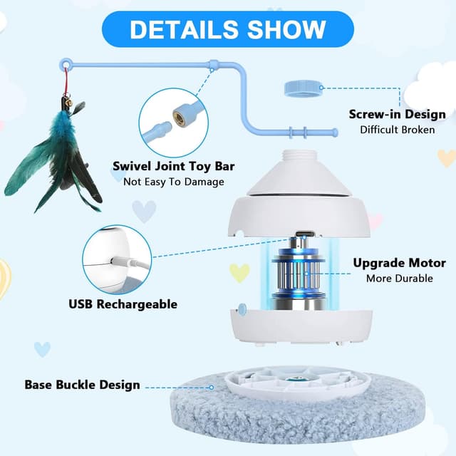 Thumbnail 6 de Tyasoleil 3 in 1 Smart Interactive Cat Toys Motorised Wand Kit (Blue) for indoor cats