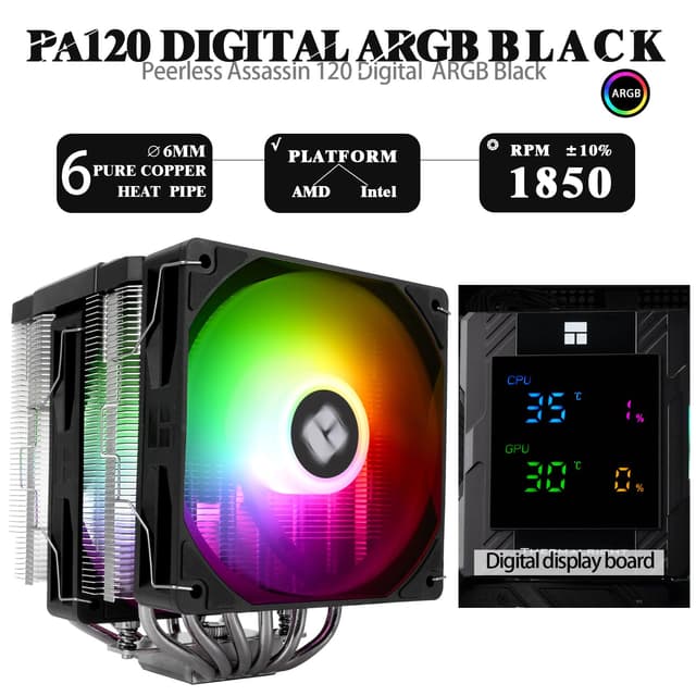 Detalle 2 de Thermalright TR Peerless Assassin 120 Digital ARGB air cooler with digital display (Dual 120mm, LGA 1700/AM5)