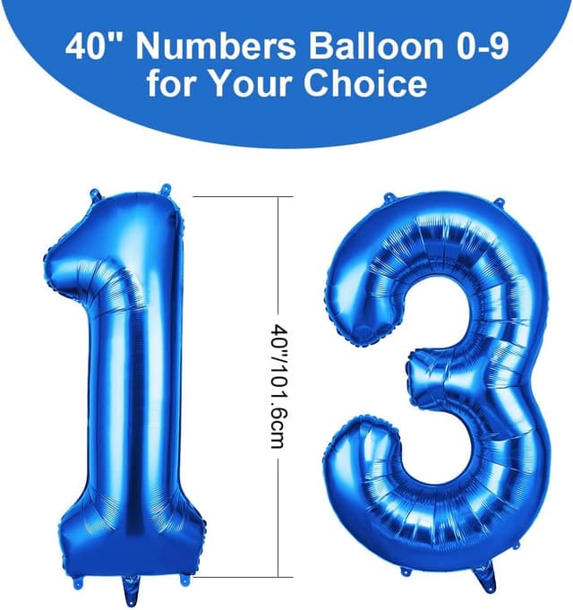 Detalle 2 de OFFCUP Blue Number 13 Foil Balloons (40 inch) – Self-Inflating 13th Birthday Decorations
