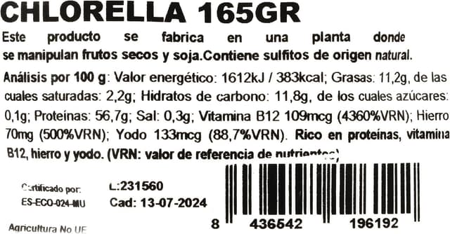 Detalle de NaturGreen Chlorella en Polvo 🌿 Elimina Toxinas, Ecológico, Vegano 165 g