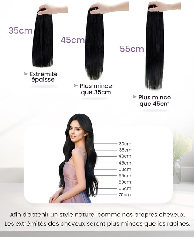 Detalle de LaaVoo Extension de cheveux naturels à clip pour balayage brun foncé à clair (5 pièces) – 30 cm, 80 g