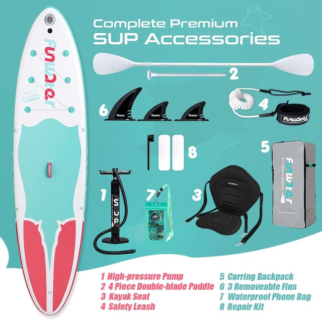 Thumbnail 6 de FunWater Inflatable Stand Up Paddle Board (10'6"–11'6") for Adults & Youth with SUP Accessories