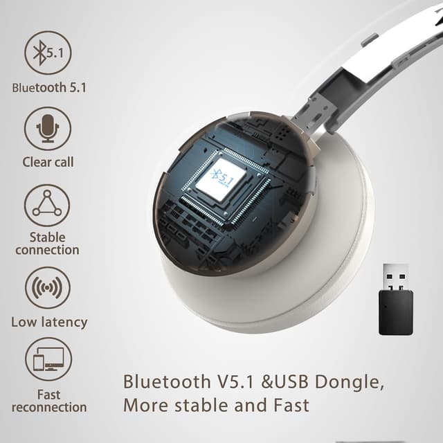 Detalle de Vonztek Wireless Headset with QCC v5.1 Bluetooth 26 Hrs