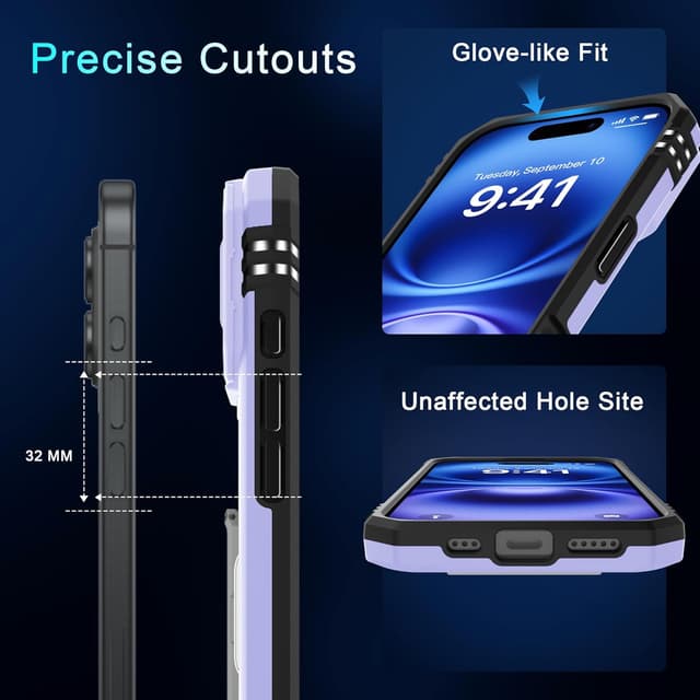 Detalle de DEERLAMN Case for iPhone 17 6.3-Inch with Slide Camera Cover, Ring Kickstand & Screen Protector (2 Packs) - Light Purple