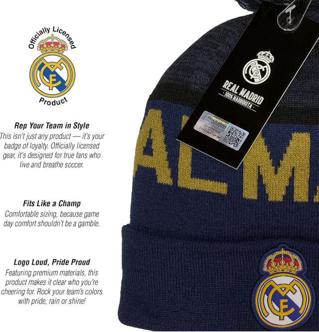 Detalle 2 de Icon Sports Officially Licensed Real Madrid CF Beanie (Unisex Adult)