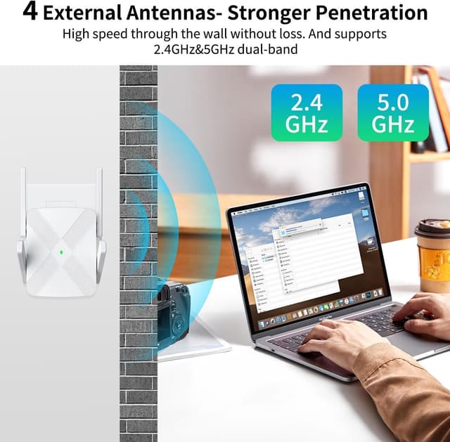 Detalle de Ripetitore WiFi con 4 antenne e porta Ethernet 1200Mbps, modalità Ripetitore/AP e Wi‑Fi 4/5/6