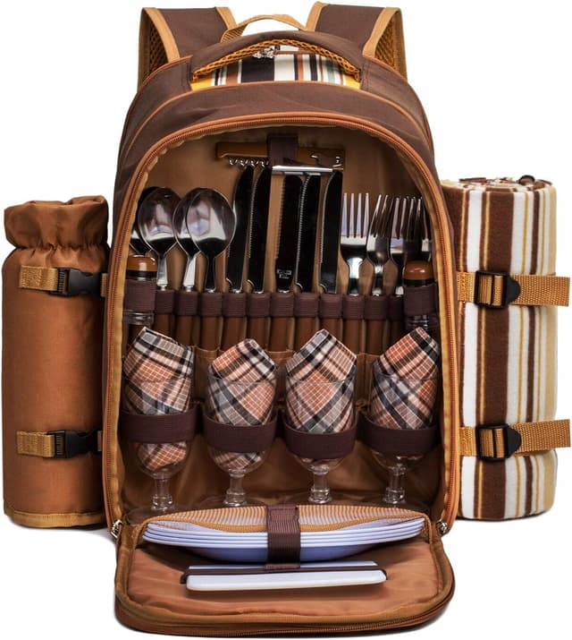 Detalle de apollo walker Picknickrucksack 4 Personen mit Picknick-Set & Decke (Thermotasche/Kühltaschen)