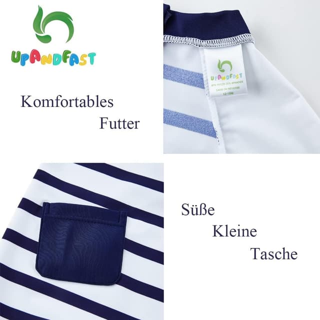 Detalle 2 de upandfast Baby Jungen Badeanzug mit Sonnenhut (UPF 50+, einteilig, Reißverschluss)