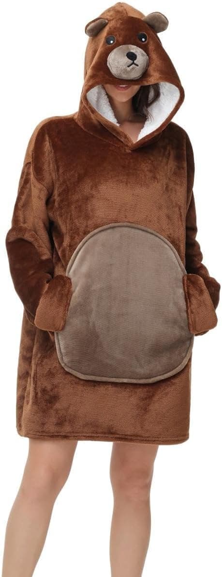 Detalle de Chuangminghangqi Kuscheldecke zum Anziehen mit Ärmeln und Kapuze – oversized Hoodie-Decke für Sofa, Homeoffice & Winter