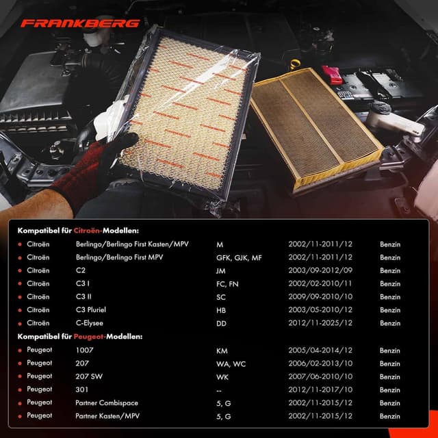 Detalle de Frankberg Luftfilter-Filtereinsatz für Berlingo/Berlingo First, C3 Pluriel & weitere Peugeot/Citroën Modelle (11123210015)