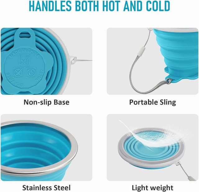 Detalle de ddLUCK Silicone Foldable Cup (2 Pack) BPA Free Collapsible Travel Mugs with Sealing Lid