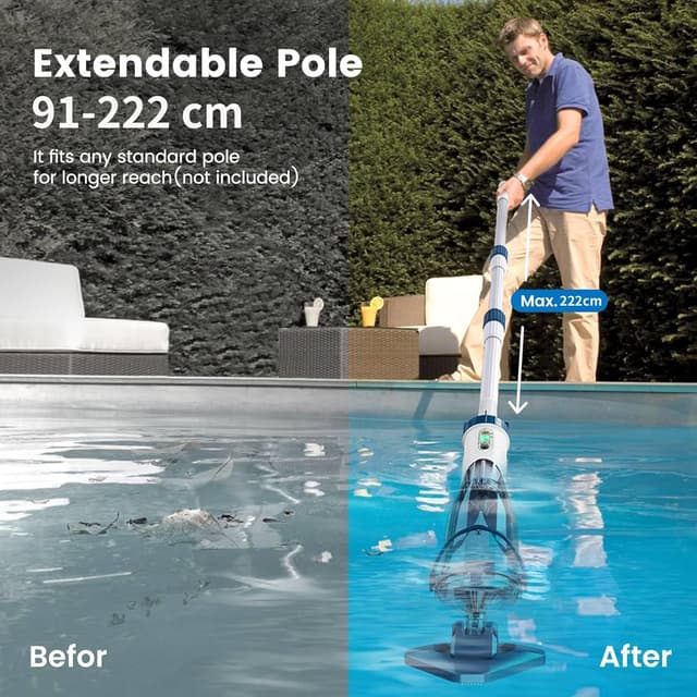 Detalle de Enhulk aspirapiscina con batteria e asta telescopica Blu, aspirazione 4200 L/h fino a 60 min