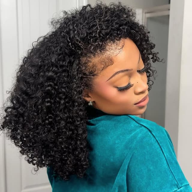 Detalle de VFFTI Kinky Curly Half Wig (Human Hair) — 3-in-1 Drawstring Seamless Flip-Over, Beginner-Friendly