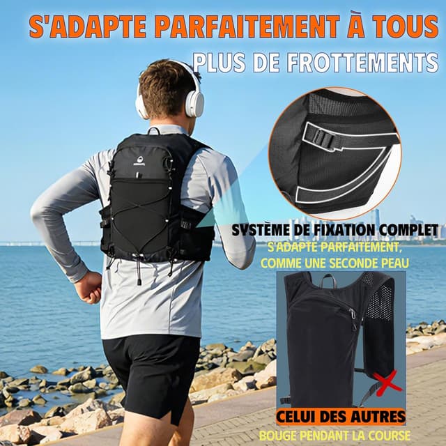 Detalle de ONETOALL Gilet d’hydratation réfléchissant avec 2 gourdes pliables 500 ml