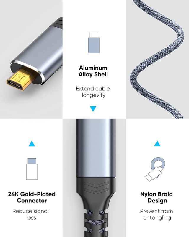 Detalle 2 de Highwings 4K Micro HDMI to HDMI Cable 10 ft