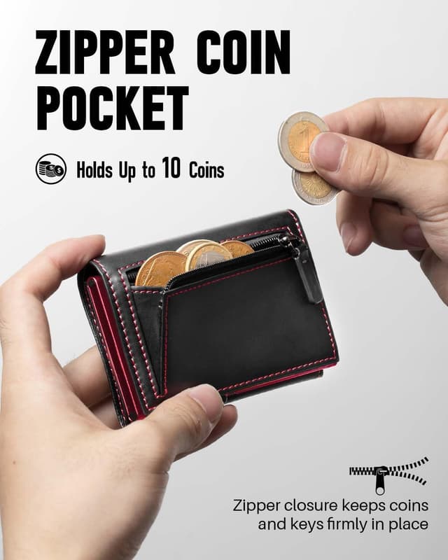 Detalle 2 de MYSHION Pop Up Wallet for Men (Black/Red) with Coin Pocket, ID Window & RFID Blocking