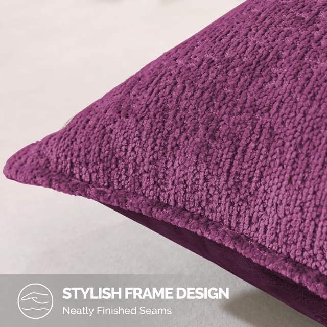 Detalle de YSTELLAA Housse de coussin luxe en chenille Violet, lot de 2 (40x40 cm) avec fermeture éclair cœur cachée