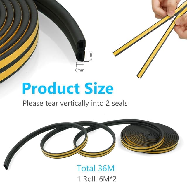 Detalle 2 de Flintronic Cinta Selladora Espuma 36 m 9x6 mm Negro