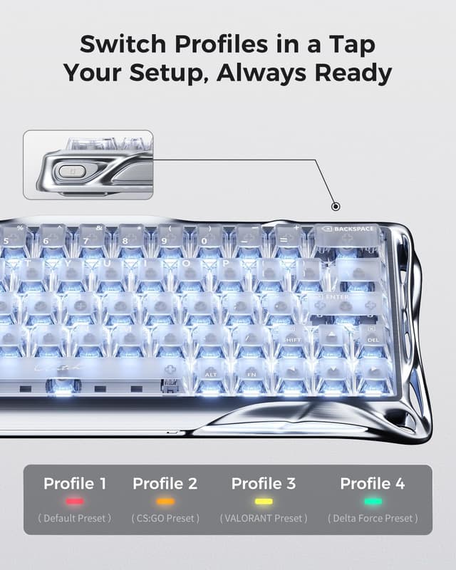 Detalle 2 de GravaStar Mercury V60 Pro 60% Hall-Effect Gaming-Tastatur (V60 Pro) mit 8.000 Hz Rapid Trigger und 0,005 mm Aktivierung, Silver Frost