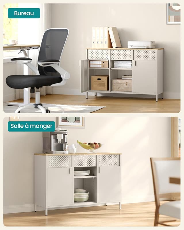 Thumbnail 5 de SONGMICS Meuble de Rangement Buffet en métal beige sable et chêne