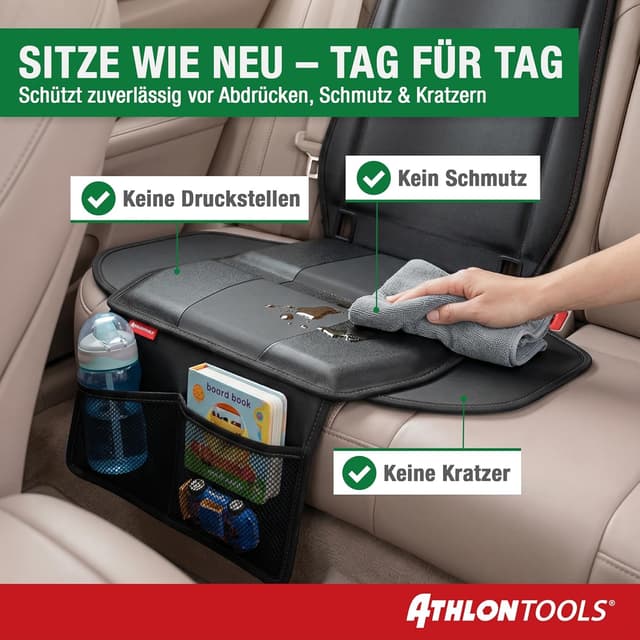 Detalle de ATHLON TOOLS Kindersitzunterlage Auto mit Seitenschutz – ISOFIX-kompatibel, dick gepolstert