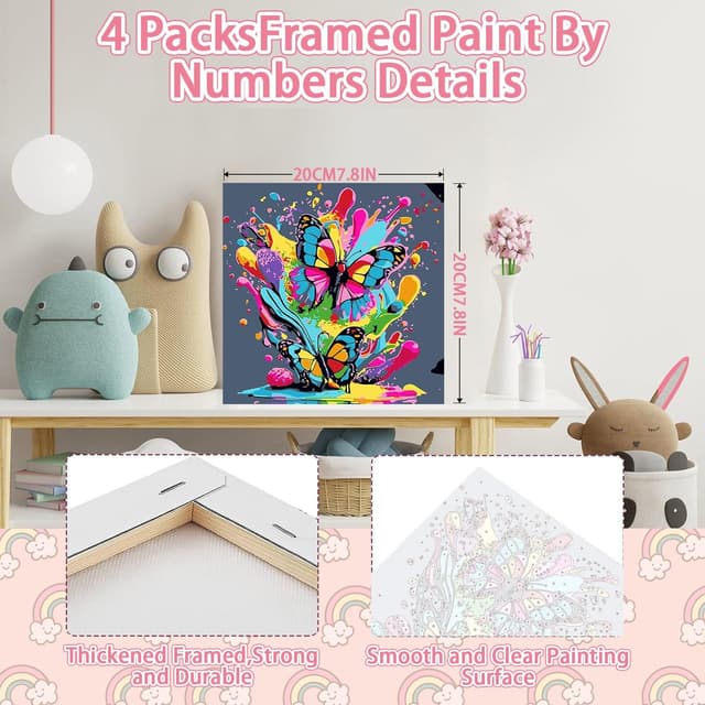 Detalle 2 de WEMEON 4 Pack Paint by Numbers for Children (Framed) – 8x8 Inch Kids Painting Kits Ages 4–8–12