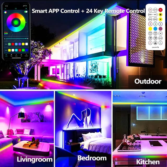 Detalle 2 de 20 m RGB+IC LED-Streifen für den Außenbereich (IP68), App- & RF-Steuerung, Bluetooth Musik Sync