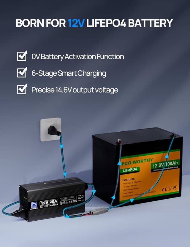 Thumbnail 1 de ECO-WORTHY 12V 20A LiFePO4 Battery Charger ⚡