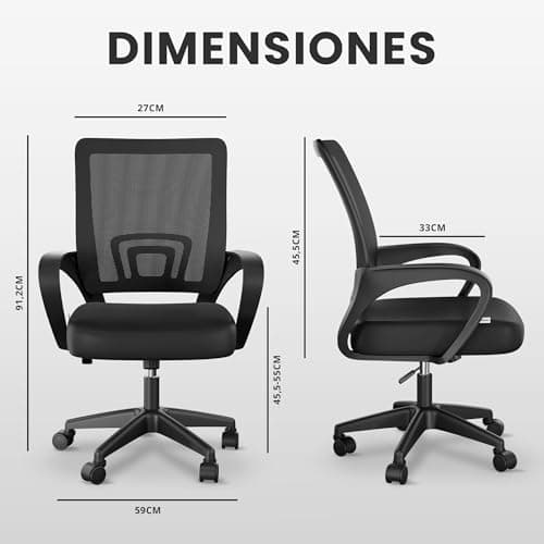 Detalle de JUPPLIES Silla de escritorio ergonómica con soporte lumbar y malla transpirable (hasta 110 kg)