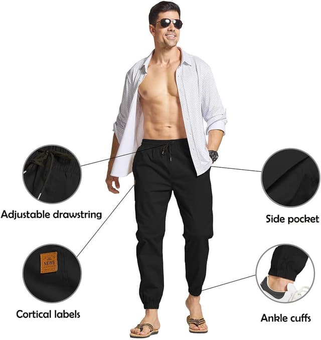 Detalle de JustSun Cargo Jogger Chino Trousers for Men with Elastic Waist, Drawstring and Pockets