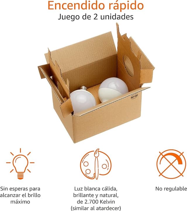 Detalle de Amazon Basics Bombilla LED E27 G93 Globo 14.5W 💡 Pack de 2