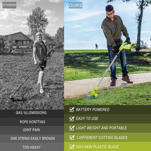 Detalle 2 de Wrneaoch 21V cordless metal blade strimmer with 16 blades (15cm cutting diameter)