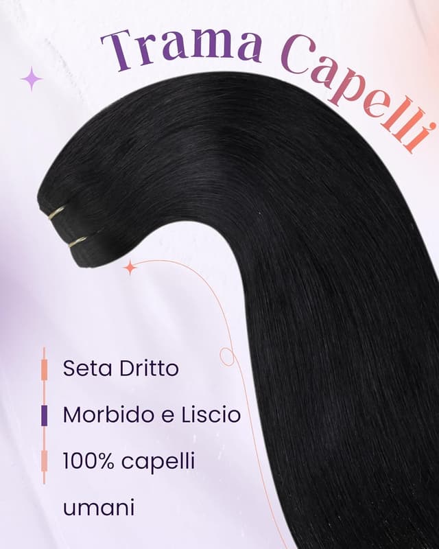 Detalle de LaaVoo Extension Capelli Veri in Tessitura Tessitura Nero Jet 60 cm 120 g (matassa Remy, Weft)