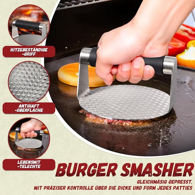Detalle 2 de univinlions Set Smash Burger in acciaio inox: pressa, campana e spatole per griglia