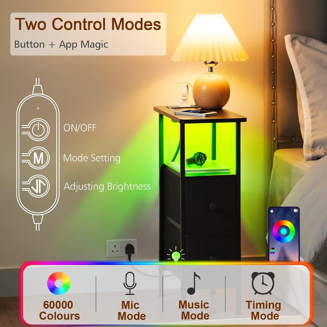 Detalle 2 de AMHANCIBLE Slim Nightstand with Charging Station