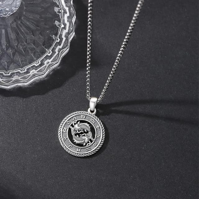 Detalle de PARYFO Sternzeichen Halskette „Fische“ mit 925 Sterling Silber Anhänger, oxidiert & Edelstahlkette