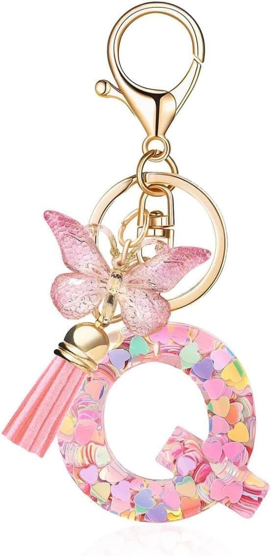 Thumbnail 6 de ZYMGUO Portachiavi donna con iniziale rosa e farfalla, personalizzato (26 lettere) con nappine: idea regalo per sorelle e amicizia
