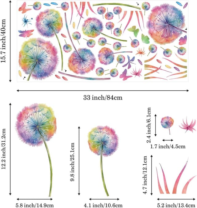 Thumbnail 6 de KAIRNE Wandtattoo „Pusteblume“ – bunte Blumen- und Schmetterlings-Wandsticker für Kinderzimmer & mehr