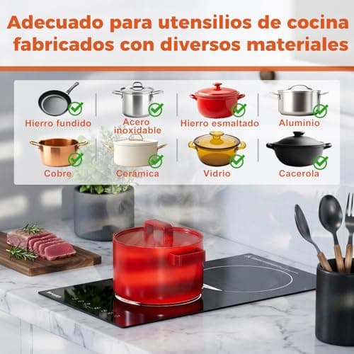 Detalle 2 de Topwish placa vitrocerámica 2 fuegos encastrable de 30 cm (3000 W) con control táctil, temporizador y seguridad