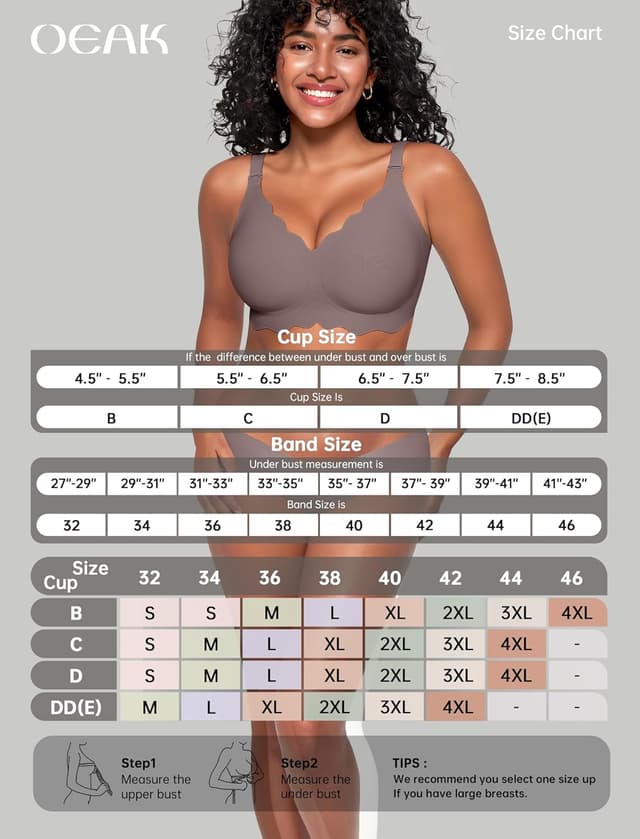 Detalle de OEAK Women Jelly Bra: No-Wire Scalloped Push Up T-Shirt Bra (Seamless, Convertible Straps)