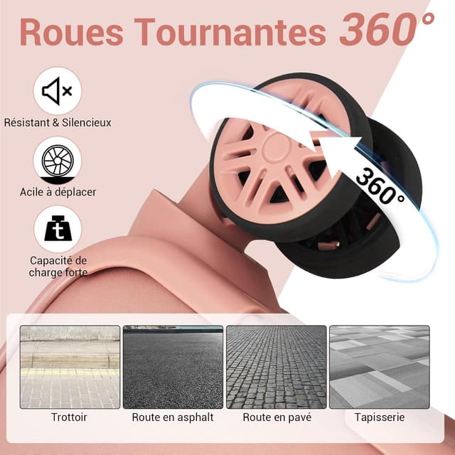 Detalle de Miss Lulu Valise Grande Taille 30 pouces extensible 85 cm, 112 L, tissu nylon 75D/750D imperméable, roues 360° et serrure TSA (rose)