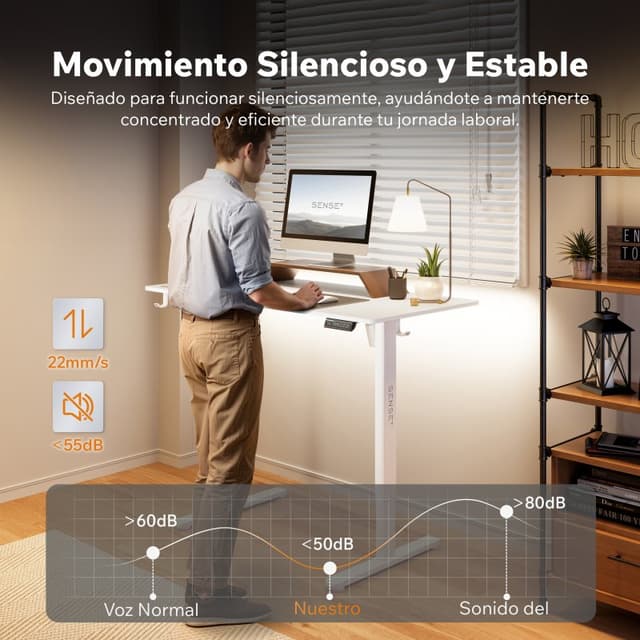 Detalle 2 de sense7 NOJO Light escritorio de oficina regulable eléctrico 120x60 en blanco