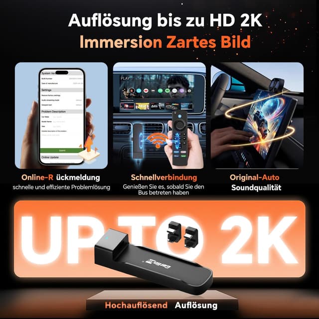Detalle de Carlinkit FireDrive Link Pro – TV-Stick-zu-CarPlay-Adapter für kabelgebundenes & drahtloses CarPlay/Android Auto, inkl. Beibehaltung der Originalbedienung