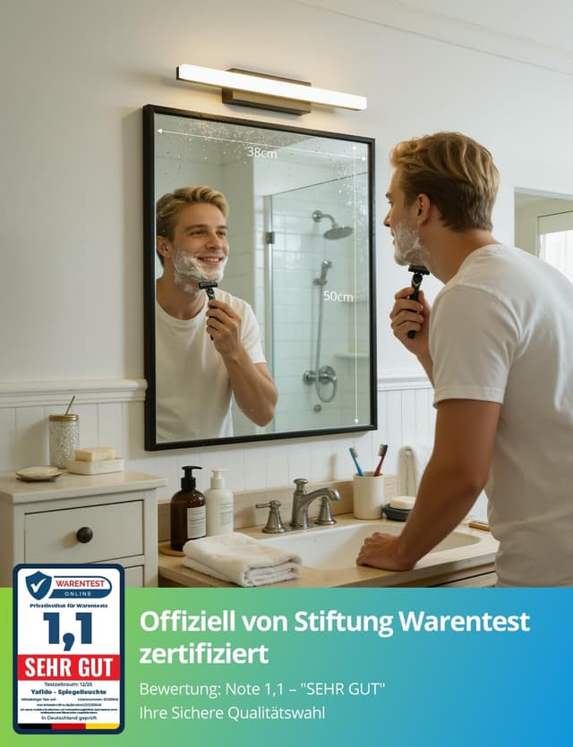 Detalle de Yafido LED-Spiegelleuchte fürs Badezimmer (40 cm, 9 W, 4000 K) – IP44 Naturweiß