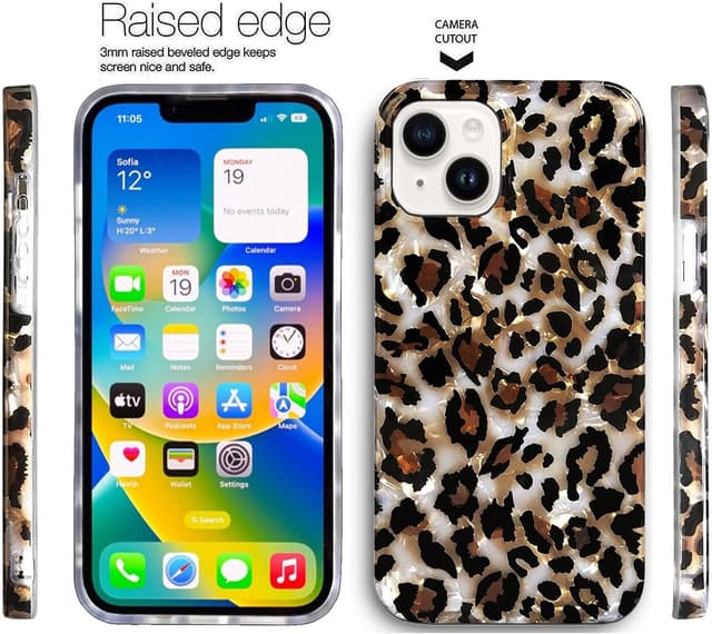 Detalle de J.west Luxury Sparkle Translucent Clear iPhone 14 Case (6.1-inch) with Vintage Leopard Print