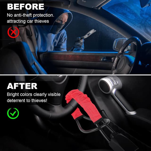 Detalle de Steering Wheel Lock to Seat Belt with 3 Keys – Red Car Lock Anti-Theft Device for Cars, SUVs, Vans & Trucks