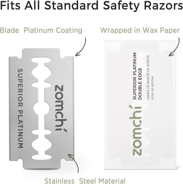 Detalle de ZOMCHI lames de rasoir double tranchant – lot de 60 lames en acier inoxydable plaqué platine