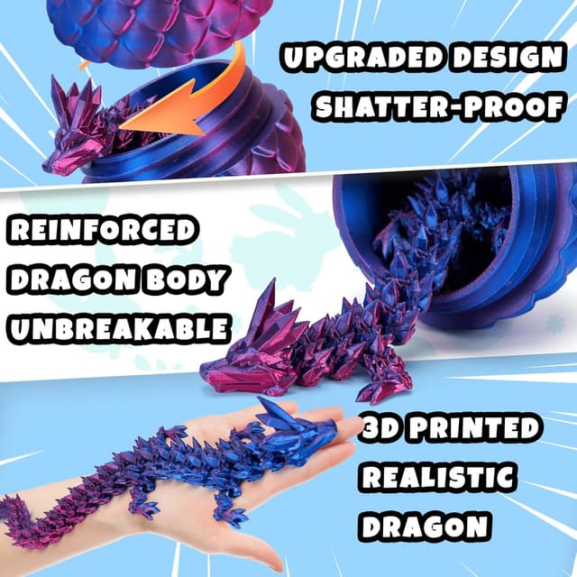 Detalle de YILCER 12" 3D Printed Dragon Egg & Reinforced Dragon Joints (Laser Purple) — drop-proof fidget toy