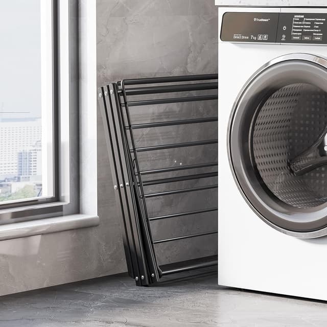 Detalle de SYKIARIOL 3-Level Foldable Clothes Airer with 15kg capacity, 10m drying length (52 x 54 x 114cm) – Black